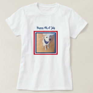 4th of July Red, White, Blue Cute White Puppy Dog T-Shirt