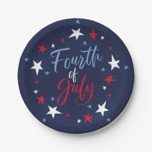 4th of July Red White Blue Fireworks Paper Plate
