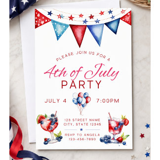 4th of July Red White Blue Fireworks Party Invitat Invitation