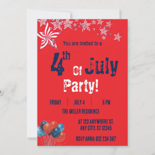 4th of July Red White Blue Fireworks Party Invitation