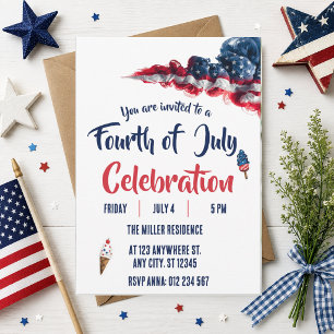 4th of July Red White Blue Fireworks Party Invitation