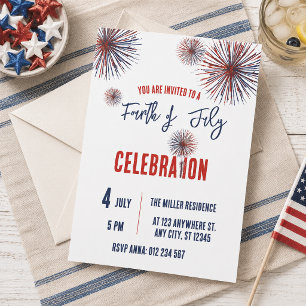 4th of July Red White Blue Fireworks Party Invitation