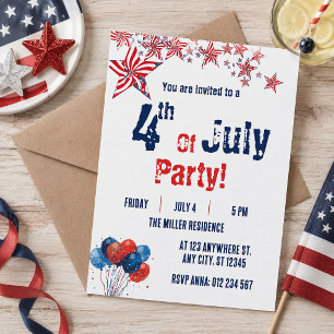 4th of July Red White Blue Fireworks Party Invitation