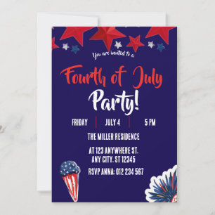 4th of July Red White Blue Fireworks Party Invitation