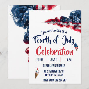 4th of July Red White Blue Fireworks Party  Invitation