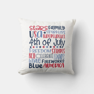 4th of July Red White Blue Modern Typography Cushion