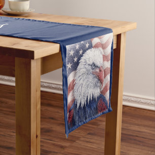 4th of July Red White Blue Patriotic Eagle Party Short Table Runner