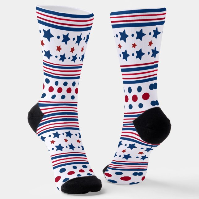 4th Of July Red White & Blue Patriotic Socks (Angled)