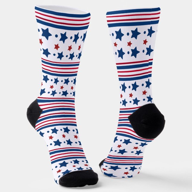 4th Of July Red White & Blue Patriotic Socks (Angled)