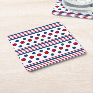 4th Of July Red White & Blue Patriotic Square Paper Coaster