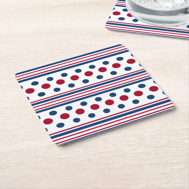 4th Of July Red White & Blue Patriotic Square Paper Coaster (Angled)