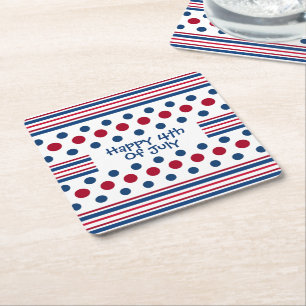 4th Of July Red White & Blue Patriotic Square Paper Coaster