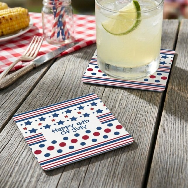 4th Of July Red White & Blue Patriotic Square Paper Coaster (Creator Uploaded)