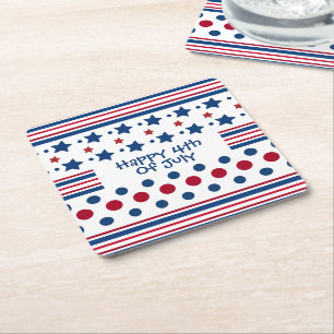 4th Of July Red White & Blue Patriotic Square Paper Coaster