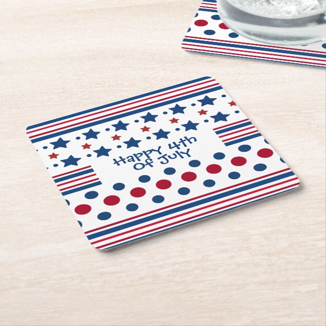 4th Of July Red White & Blue Patriotic Square Paper Coaster (Angled)