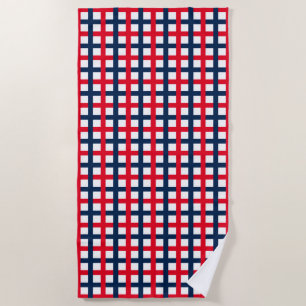 4th of July red white blue patriotic squared grid Beach Towel