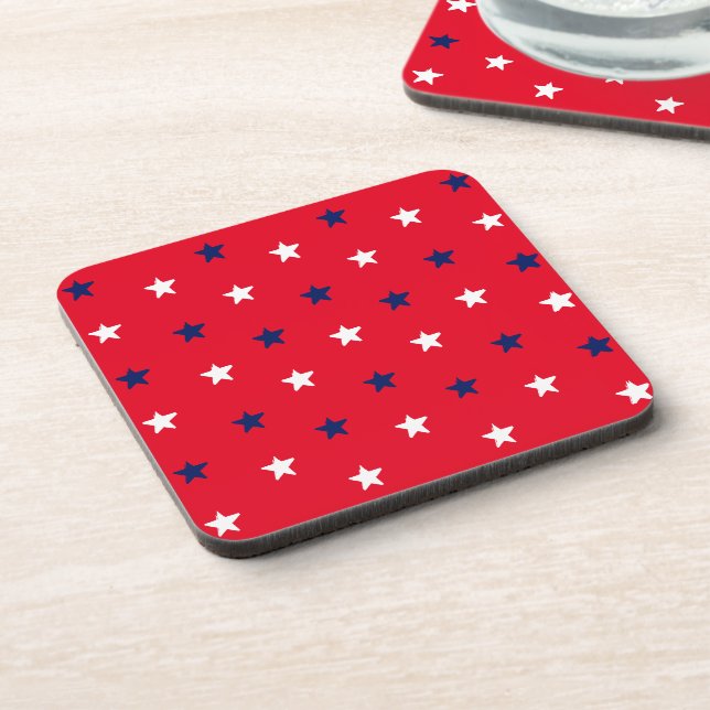 4th of July red white blue patriotic stars pattern Coaster (Left Side)
