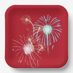4th of July, red, white, blue square paper plate. Plate