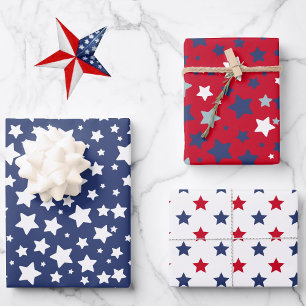 4th of July Red White Blue Stars 3 Wrapping Paper Sheet