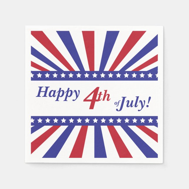 4th of July Red White Blue Stars and Stripes Napkin (Front)