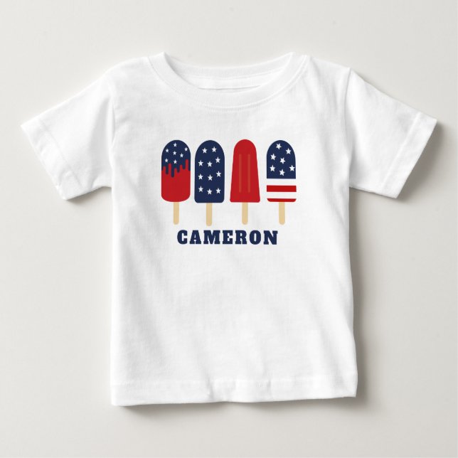 4th of July Red White Blue Stars Stripes Popsicle Baby T-Shirt (Front)