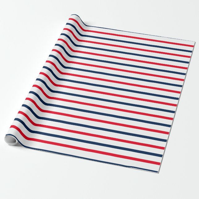 4th of July red white blue stripes patriotic Wrapping Paper (Unrolled)