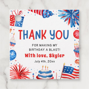 4th of July Red White Blue Summer Birthday Party Favour Tags