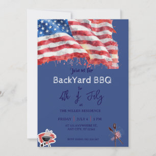 4th of July Red White Blue USA BBQ Party Invitation