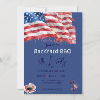 4th of July Red White Blue USA BBQ Party  Invitation