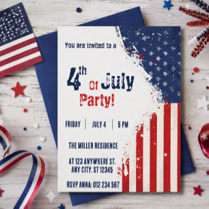 4th of July Red White Blue USA Flag Party Invitation