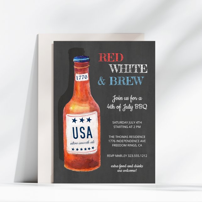 4th of July Red White Brew BBQ Chalkboard Invitation (Creator Uploaded)
