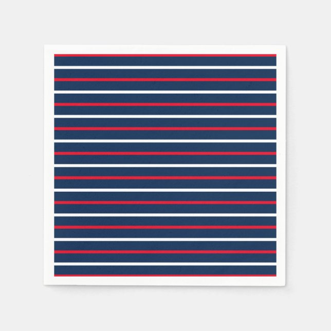 4th of July red white navy blue patriotic stripes Napkin (Front)