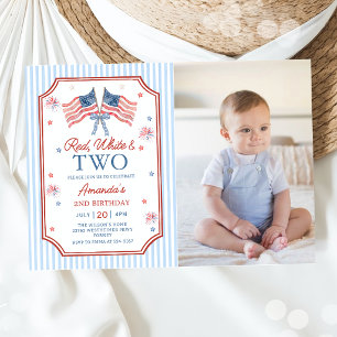 4th of July Red White & Two Patriotic Birthday Invitation