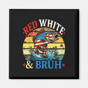 4th Of July Retro Fishing Red White & Bruh Ame Magnet