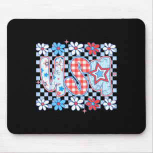 4th Of July Retro Groovy America USA Patriotic Men Mouse Pad