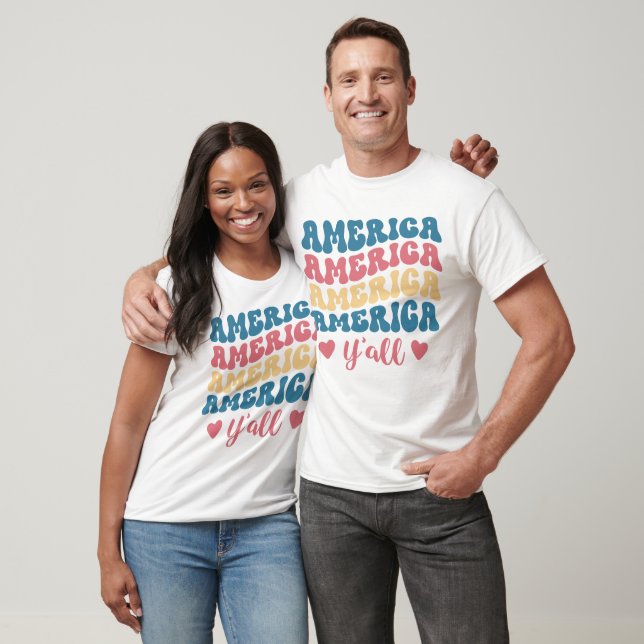 4TH OF JULY RETRO GROOVY AMERICA Y'ALL T-Shirt (Unisex)