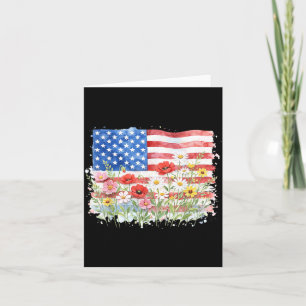 4th of July Retro Wild Flower American Flag Girl Card