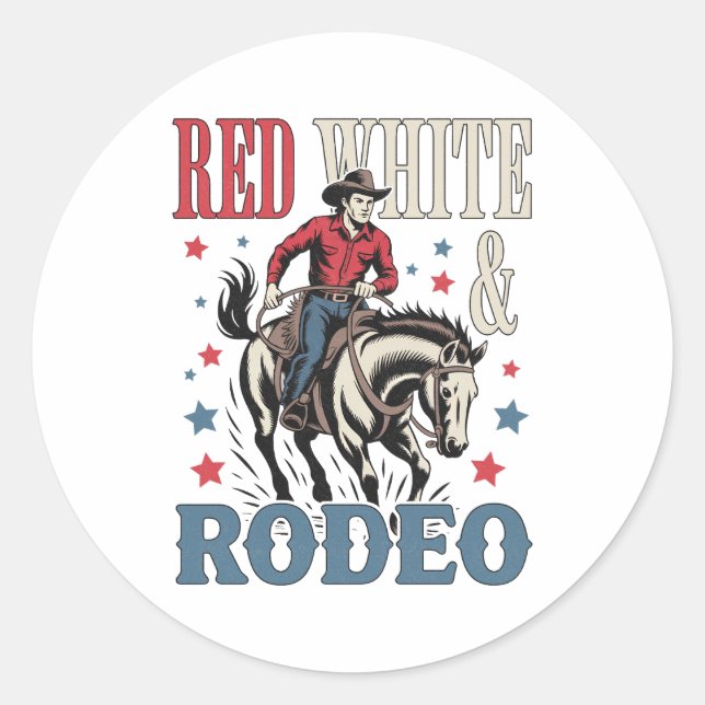 4th of July Rodeo Cowboy Classic Round Sticker (Front)