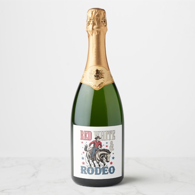4th of July Rodeo Cowboy Sparkling Wine Label (Front)