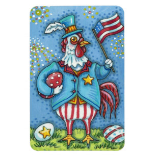 4TH OF JULY ROOSTER, FUNNY PATRIOTIC CHICKEN MAGNET