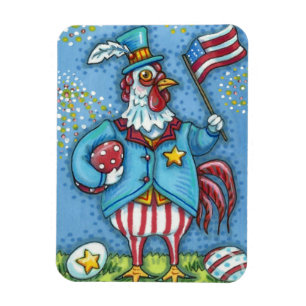 4TH OF JULY ROOSTER, FUNNY PATRIOTIC CHICKEN MAGNET