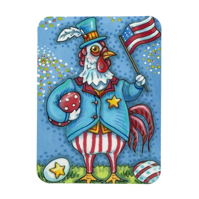 4TH OF JULY ROOSTER, FUNNY PATRIOTIC CHICKEN MAGNET (Vertical)
