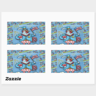 4TH OF JULY ROOSTER, FUNNY PATRIOTIC CHICKEN RECTANGULAR STICKER