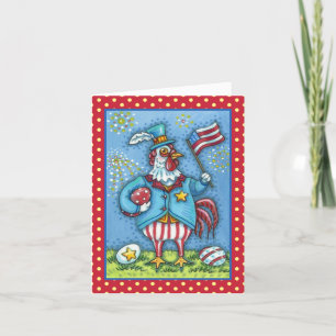 4TH OF JULY ROOSTER, FUNNY PATRIOTIC CHICKEN Verse Holiday Card