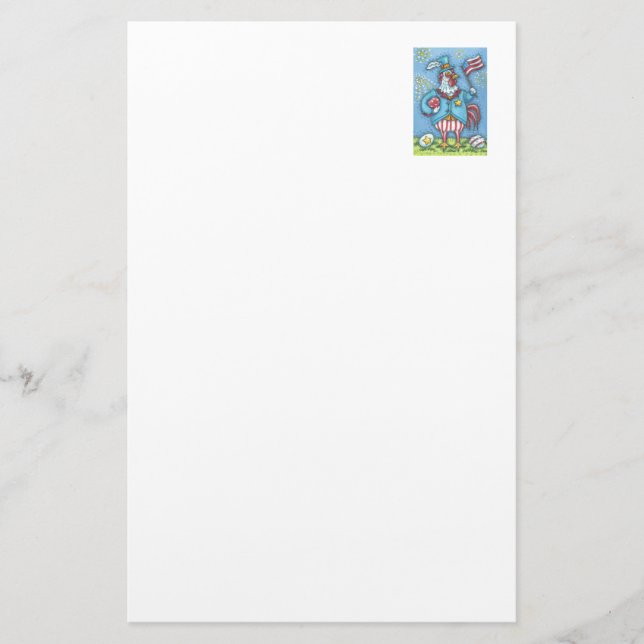 4TH OF JULY ROOSTER, PATRIOTIC CHICKEN STATIONERY (Front)