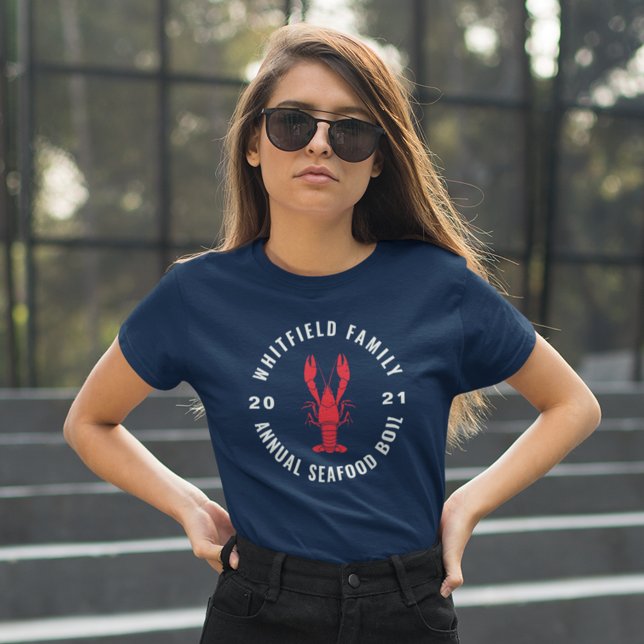 4th of July Seafood Boil Custom Matching Family T-Shirt (Summer Family Reunion Annual Seafood Boil Navy Blue Custom T-Shirt)