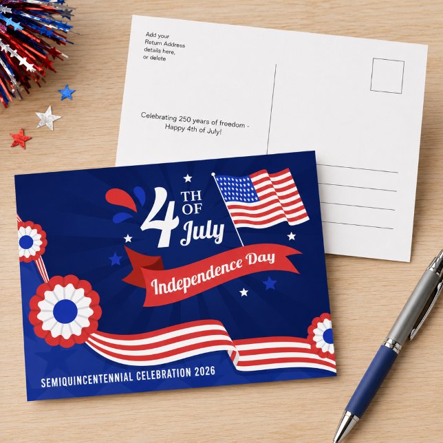 4th of July Semiquincentennial Celebration 2026 Postcard (Amend the front text caption, and add return address & your greeting on the back to personalize.)