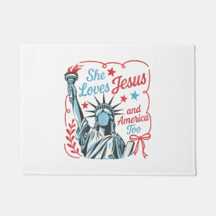 4th of July She Loves Jesus and America Too Christ Doormat