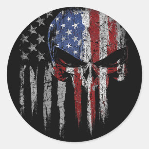 4th Of July Shirt For Women Men American Flag Skul Classic Round Sticker