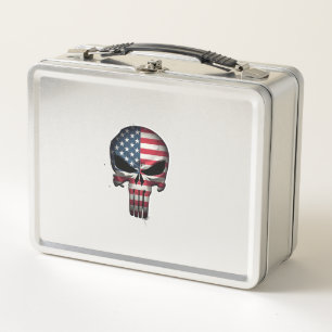 4th Of July Shirt For Women Men American Flag Skul Metal Lunch Box